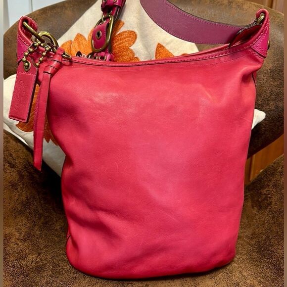 COACH BLEECKER XL HOBO 11423 BURNISHED LEATHER BRASS BUCKLE HANGTAG FUSCIA LNC! - Picture 7 of 17